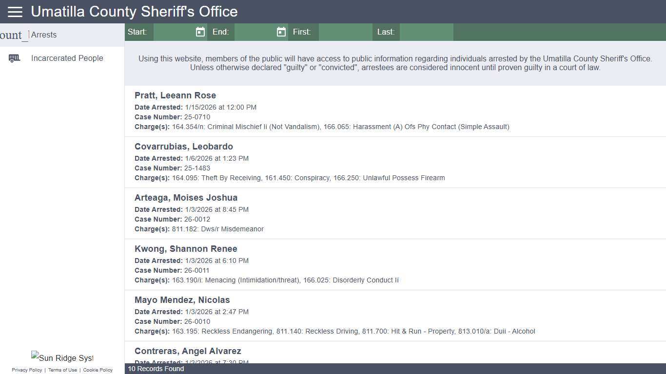 Umatilla County Sheriff's Office - Arrests
