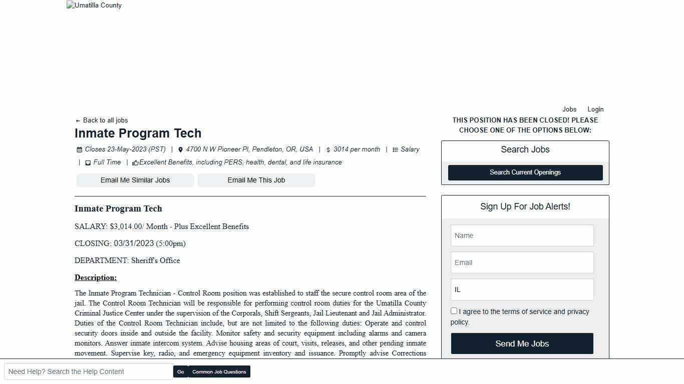 Inmate Program Tech - Pendleton, OR - Umatilla County Jobs
