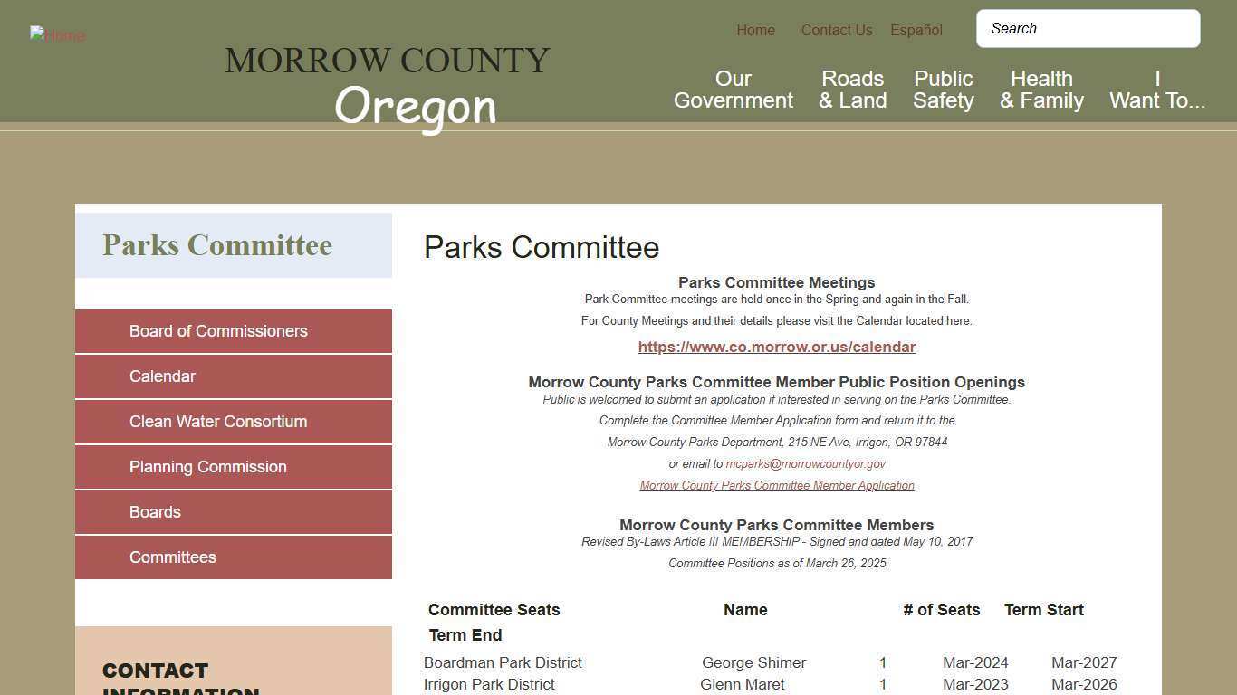 Parks Committee | Morrow County Oregon