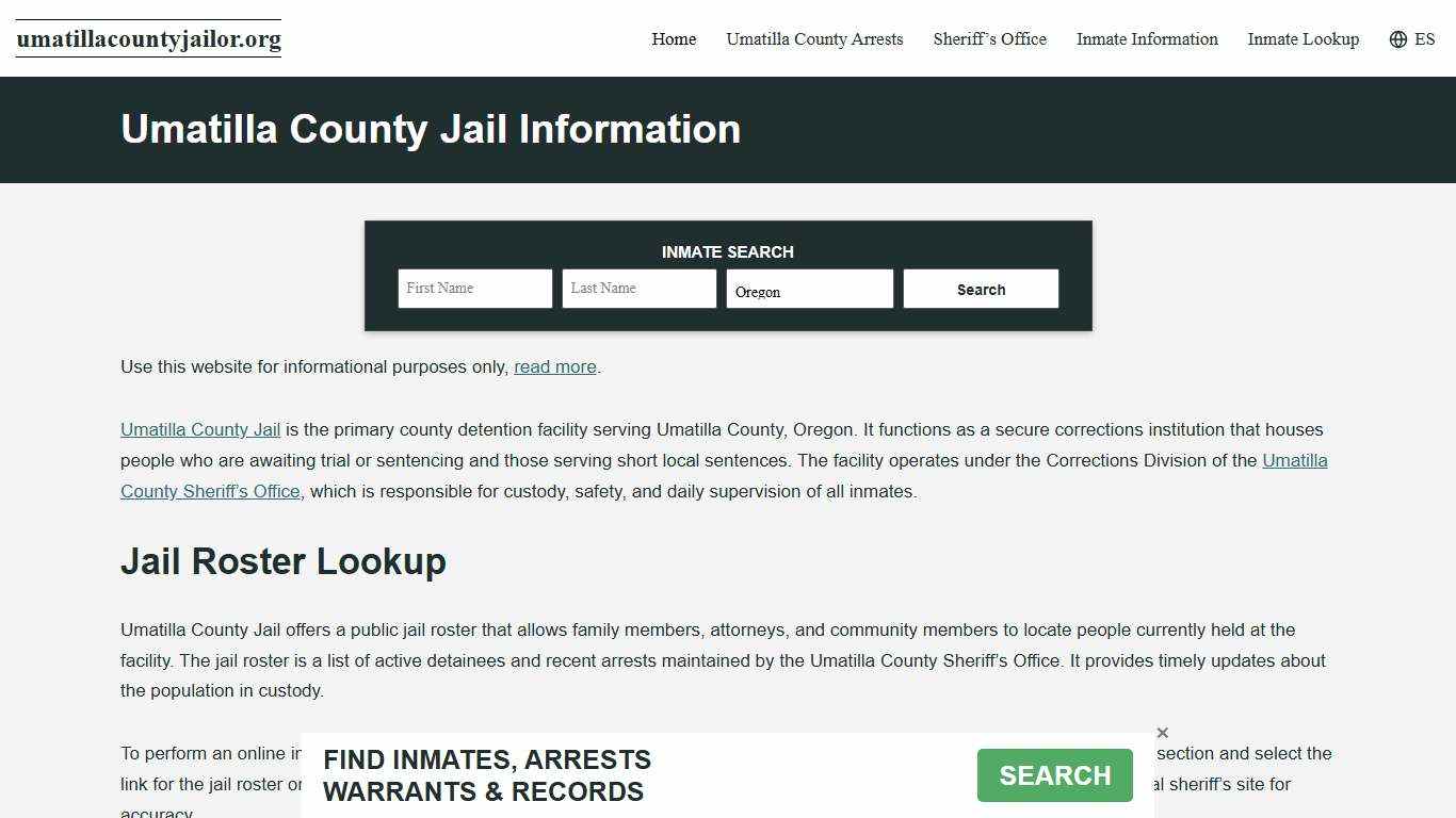 Umatilla County, OR Jail Roster, Inmate Info